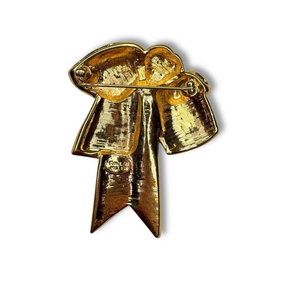 Nolan Miller Gold Tone Double Bow Brooch Pavé Crystal Chatons - Picture 2 of 10